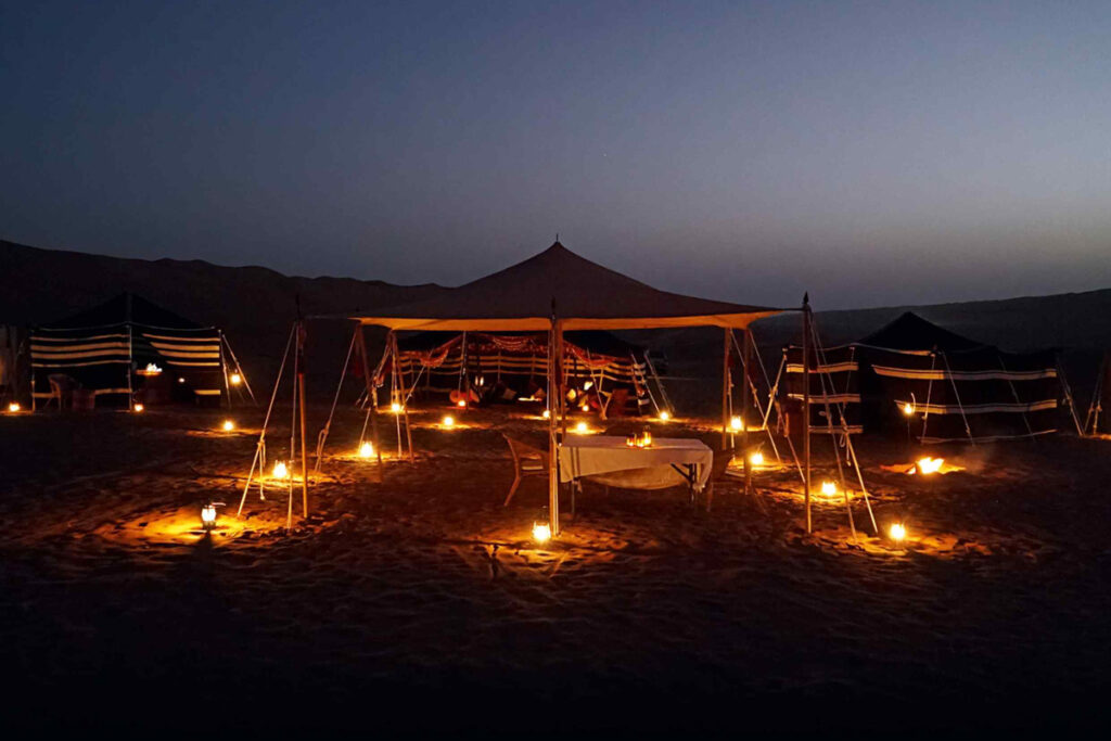The author spent a night at the sumptuous Hud Hud camp in Wahiba Sands